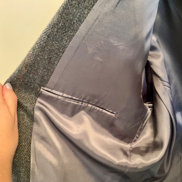 Vintage Blazer Men/Unisex Tweed Herringbone Plaid Wool Gray Teal Orange Sz 46R - Picture 11 of 11